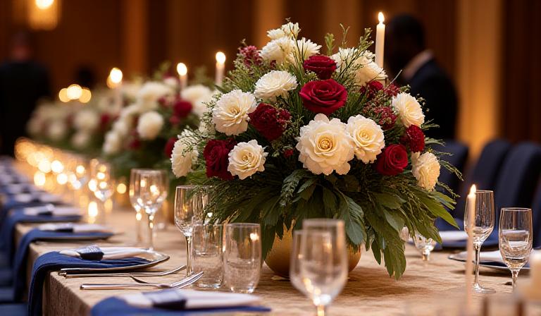 Elegante Tischdekoration für eine Firmen-Gala