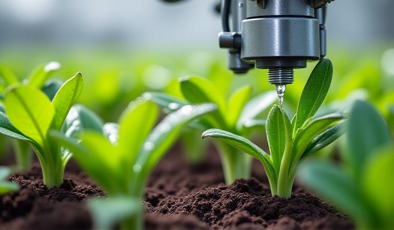 Ein automatisiertes Bewässerungssystem, das eine Pflanze gezielt wässert