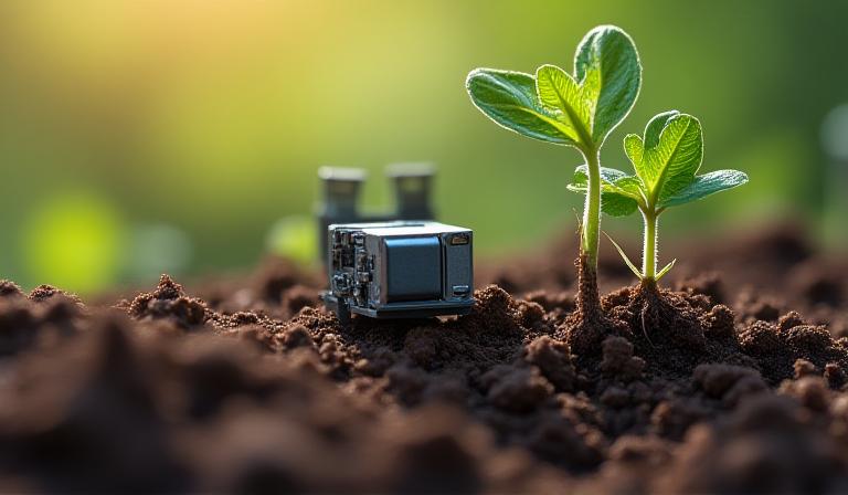Nahaufnahme eines Umweltsensors im Boden